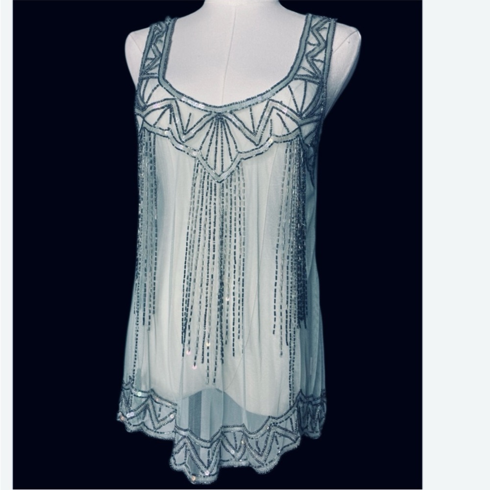 Willow & Clay Art Deco Beaded Fringe
Flapper Tank Tunic Top Pale Mint
Green M